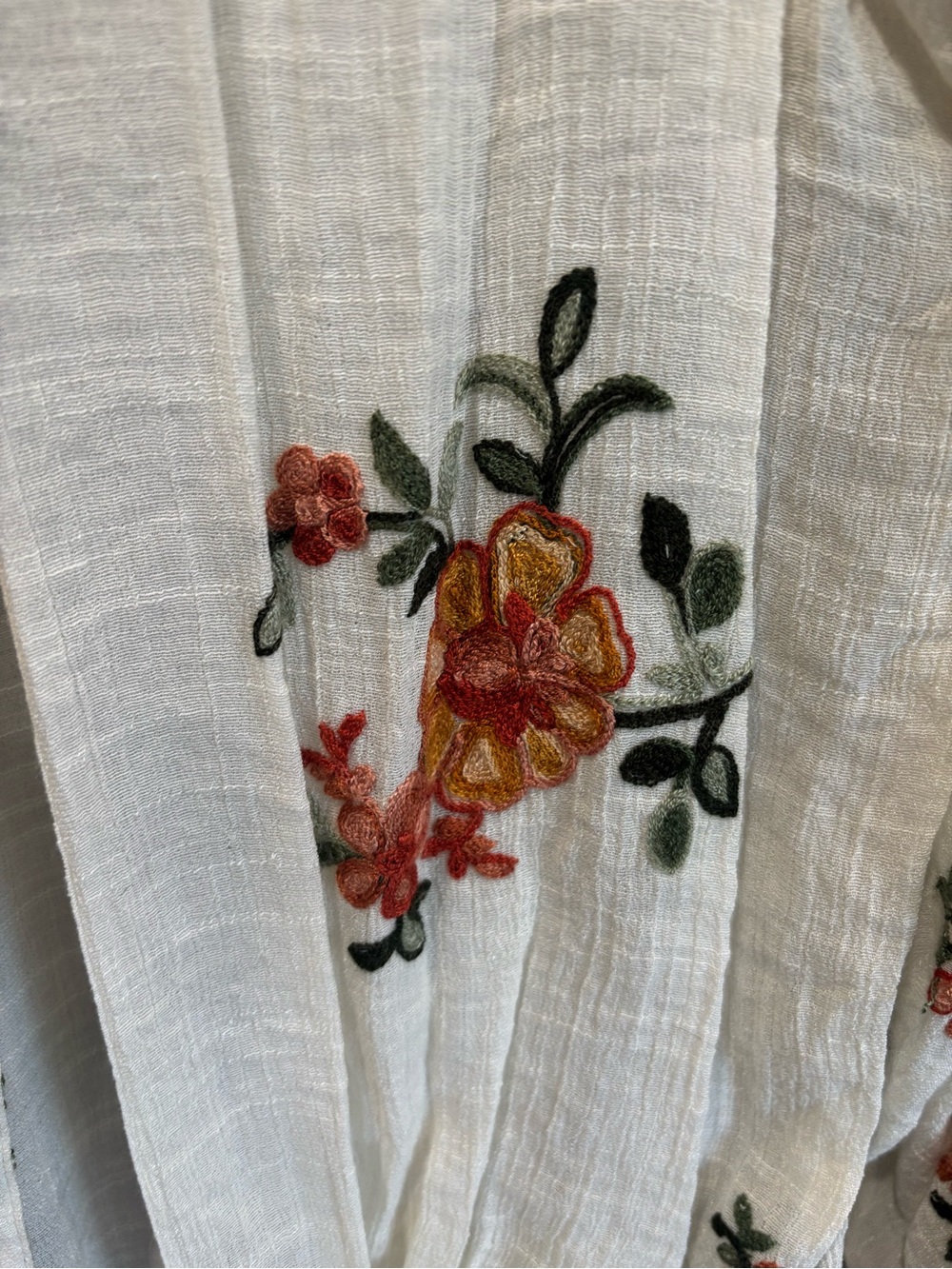 fig and flower White Blouse with Orange Floral Embroidery - Picture 3 of 5